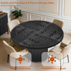 Oigavfd Black Round Dining Table for 4, 47" Circle Dining Table,with MDF Top and Fluted Base,Round Kitchen Tables,Sturdy 300 Lbs for Family Gatherings