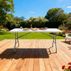 Lakhow 6 FT Folding Table,Outdoor Indoor Plastic Table Portable Square Height Dining Table Perfect for Picnics, Parties, Party and Camping, Clear White