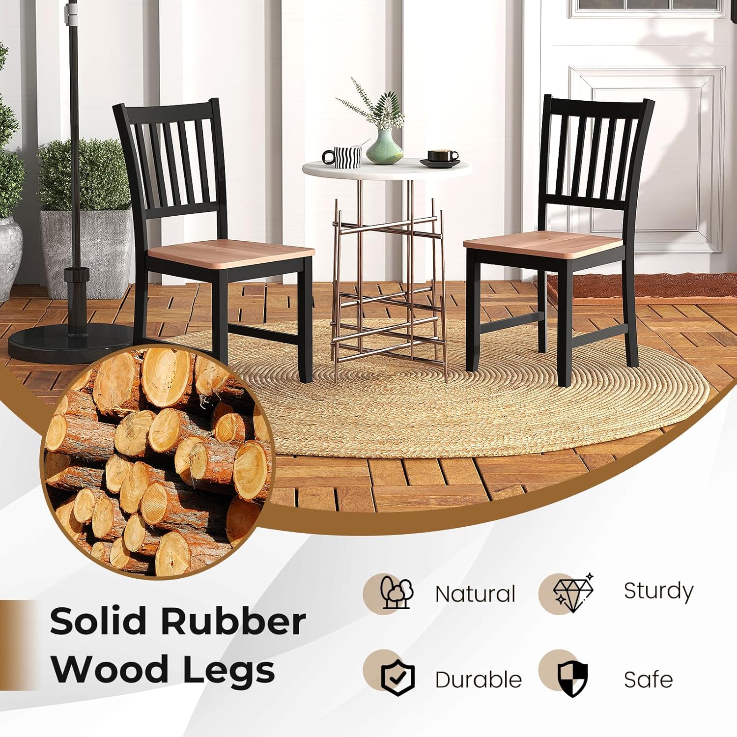POWERSTONE Dining Chairs Set of 4, Wooden Windsor Kitchen Chair with Large Seat Spindle High Back for Kitchen and Dining Room, Black
