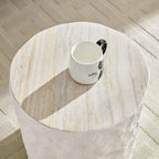 WILLIAMSPACE 15.75" Round End Table Side Table with Cement Stone Pattern for Living Room, Modern Circle Fiberglass Small Coffee Sofa Table, No Need Assembly (Beige)