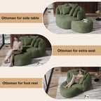 DAMAIFROM 50.5" W x 67" D Oversized Chaise Lounge Chair with Ottoman,Green | 38D Sponge,Round Reading Chair Luxury Plush Cloud Circle Sleeper for Living Room Bedroom, 5 Pillows,Corduroy