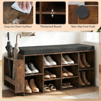 Tangkula Shoe Storage Bench with Umbrella Holder, 40" Shoe Organizer with Cushioned Seat, 10 Cubbies & Adjustable Shelves, Wooden Industrial Shoe Rack for Entryway, Living Room, Bedroom (Rustic Brown)