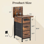 Huuger Narrow End Table with Charging Station, Side Table with 2 Drawers