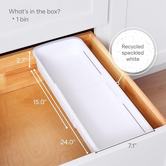 YouCopia DrawerFit® Sliding Drawer Bin, Expandable and Adjustable Kitchen Storage Organizer, Speckled White