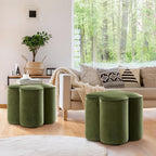 Olive Green Velvet Ottoman Set of 2, Modern Small Vanity Stool | Multi-Functional Ottoman Stool, Footrest for Couch, Flower Footstool for Makeup Room, Entryway and Living Room
