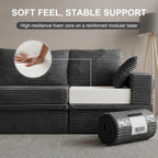 107'' Modular Sectional Sofa, Deep Seat Couch with Storage | Oversized High-Back for Living Room & RV | With Ottoman | High Density Foam & Corduroy | Tool-Free Assembly | Cozy Dark Gray