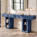63" Entryway Console Table with Outlets & Storage-Blue | 5.9" Thick Top,Zero Wobble,Behind Couch,Charging Station,Anti-Tip,Modern Farmhouse,Dense MDF,Living Room,Hallway,Wood Grain