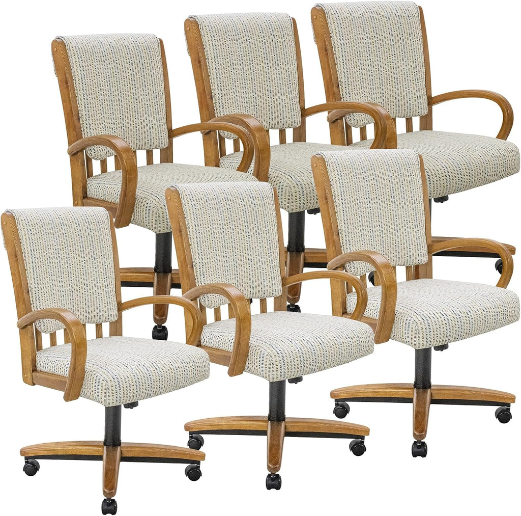 Chromcraft Set of 6 Caster Swivel Tilt Dining Chairs, Ultra Comfort Kitchen Chairs Casual Chairs with Soft Rubber Wheels Rolling Chair on Wheels for Kitchen(Ivanhoe NPL Nude)