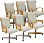 Chromcraft Set of 6 Caster Swivel Tilt Dining Chairs, Ultra Comfort Kitchen Chairs Casual Chairs with Soft Rubber Wheels Rolling Chair on Wheels for Kitchen(Ivanhoe NPL Nude)
