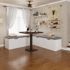 Mekminop Kitchen Breakfast Nook Bench, Backless Wood Corner Bench with Cushion Seat, L Shape Dining Bench with Hidden Storage Space, White