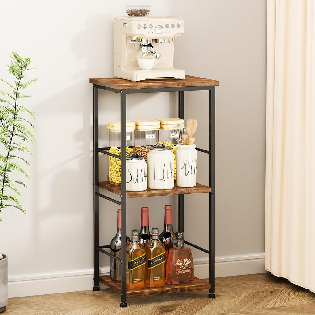 SWTYMIKI Coffee Bar Cabinet for Home - 3-Tier Sturdy Farmhouse Coffee Stand Station Multi-Purpose Buffet Sideboard - Kitchen Bar Table for Living Room, Corner, Small Space, Espresso