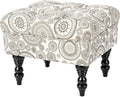 Adeco 20-inch Tufted Ottoman Stool with Wood Legs, Upholstered Foot Rest for Living Room & Bedroom, Mid-Century Boho Accent Stool, Teal Paisley Floral