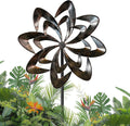 GUAGUA Classical Metal Wind Spinner Outdoor, 360 Degrees Swivel Wind Spinners for Yard and Garden, 74 in Wind Sculptures Willow Leaves Patio Decor (Bronze)