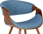 Armen Living Butterfly Mid-Century Dining Chair in Walnut Finish and Blue Fabric - Set of 2