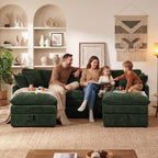 WorthFurni Modular Sectional Sofa with Storage Ottomans,103" U-Shaped Cloud Couch,Comfy Modern Couches with Pillows & Upholstered Deep Seat Cushion for Apartment Living Room Bedroom（Green）