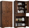 Garvee 71" Kitchen Pantry Cabinet, Barn Door Freestanding Cupboard with Drawer, Sliding Storage Rack, and 6 Hanging Shelves for Kitchen, Dining Room, Living Room Bedroom