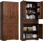 Garvee 71" Kitchen Pantry Cabinet, Barn Door Freestanding Cupboard with Drawer, Sliding Storage Rack, and 6 Hanging Shelves for Kitchen, Dining Room, Living Room Bedroom