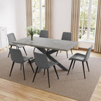 ZckyCine 51"-67" Extendable Dining Table Set with 6 Dining Chairs, Modern Rectangular Kitchen Table Set for 6-8 People, Space-Saving Expandable Dining Table with Metal Frame