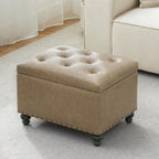 Zihanhome Leather Ottoman with Storage, Upholstered Button Tufted Ottoman Foot Rest, Foot Stools, 24" Rectangle Ottomans with Storage for Living Room, Bedroom, Dorms and Apartments (Taupe Brown-PU)
