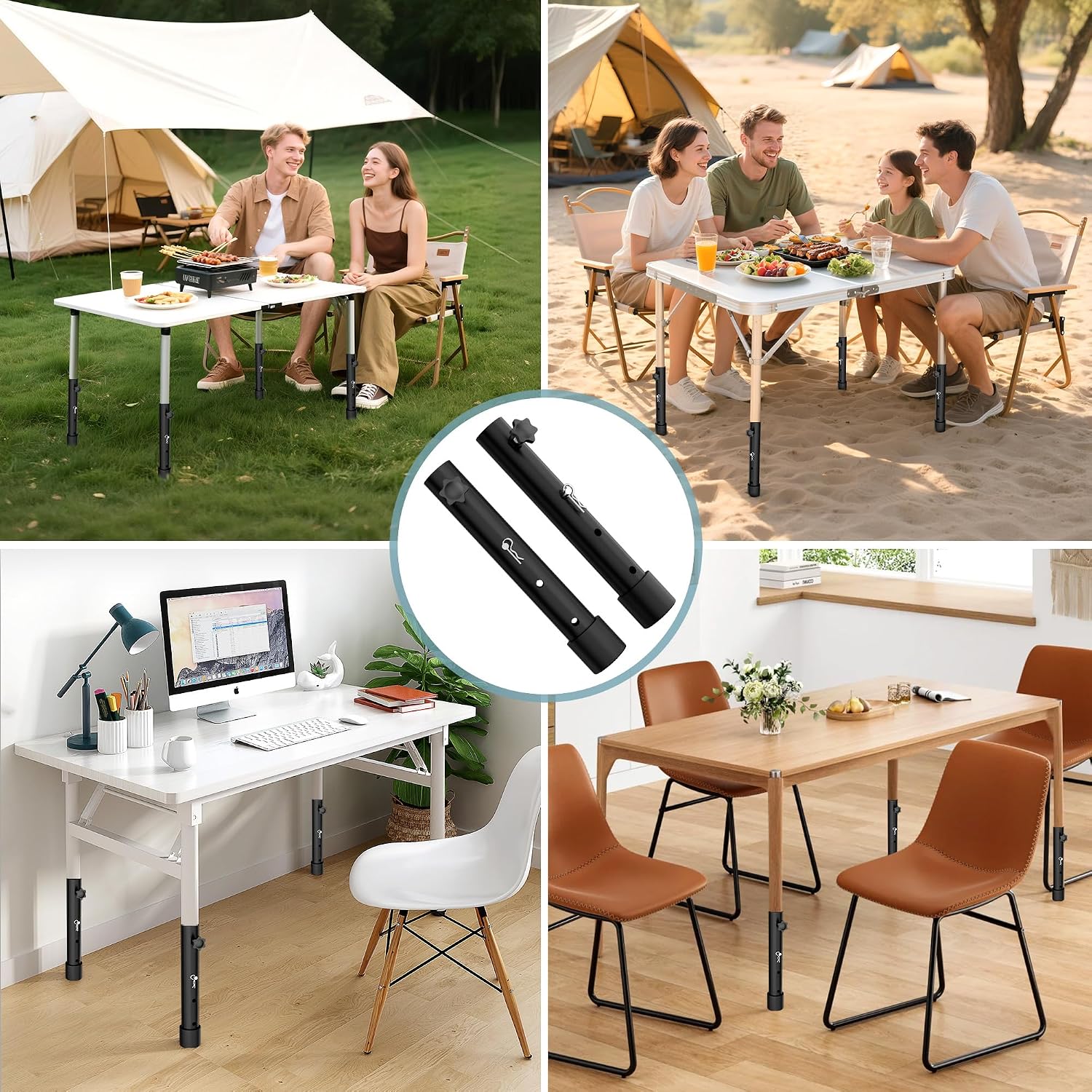 ZhouDaShu Table Leg Extenders for Folding Tables, Table Leg Extensions for Bent and Straight Legs, Heavy Duty Steel Adjustable Folding Table Leg Risers (9.8 in (25 cm) (4 Pack))