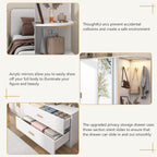 XVD Armoire Wardrobe Closet with Mirror & Sensor Light, Bedroom Armoire with 5 Doors & 2 Drawers, Modern Wooden Large Wardrobe Closet with Shelves, 4 Metal Hooks, 2 Hanging Roods, Open Space, White