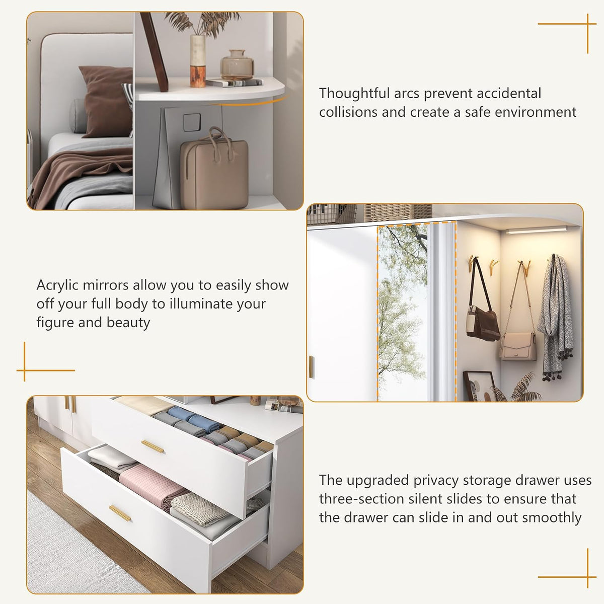 XVD Armoire Wardrobe Closet with Mirror & Sensor Light, Bedroom Armoire with 5 Doors & 2 Drawers, Modern Wooden Large Wardrobe Closet with Shelves, 4 Metal Hooks, 2 Hanging Roods, Open Space, White