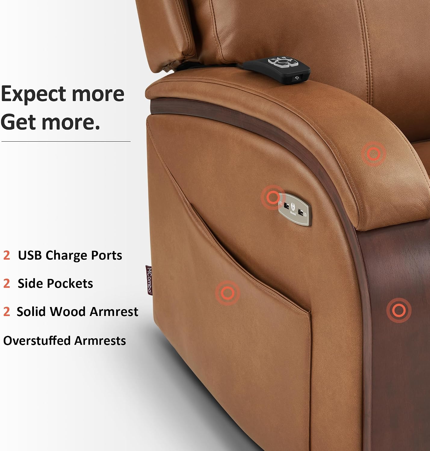 MCombo Power Lift Recliner Chair for Elderly with Power Headrest 7917 | Heat and Massage, Solid Wood Armrest, FSC Certified, USB&Type C Charging Port, Side Pockets, Faux Leather