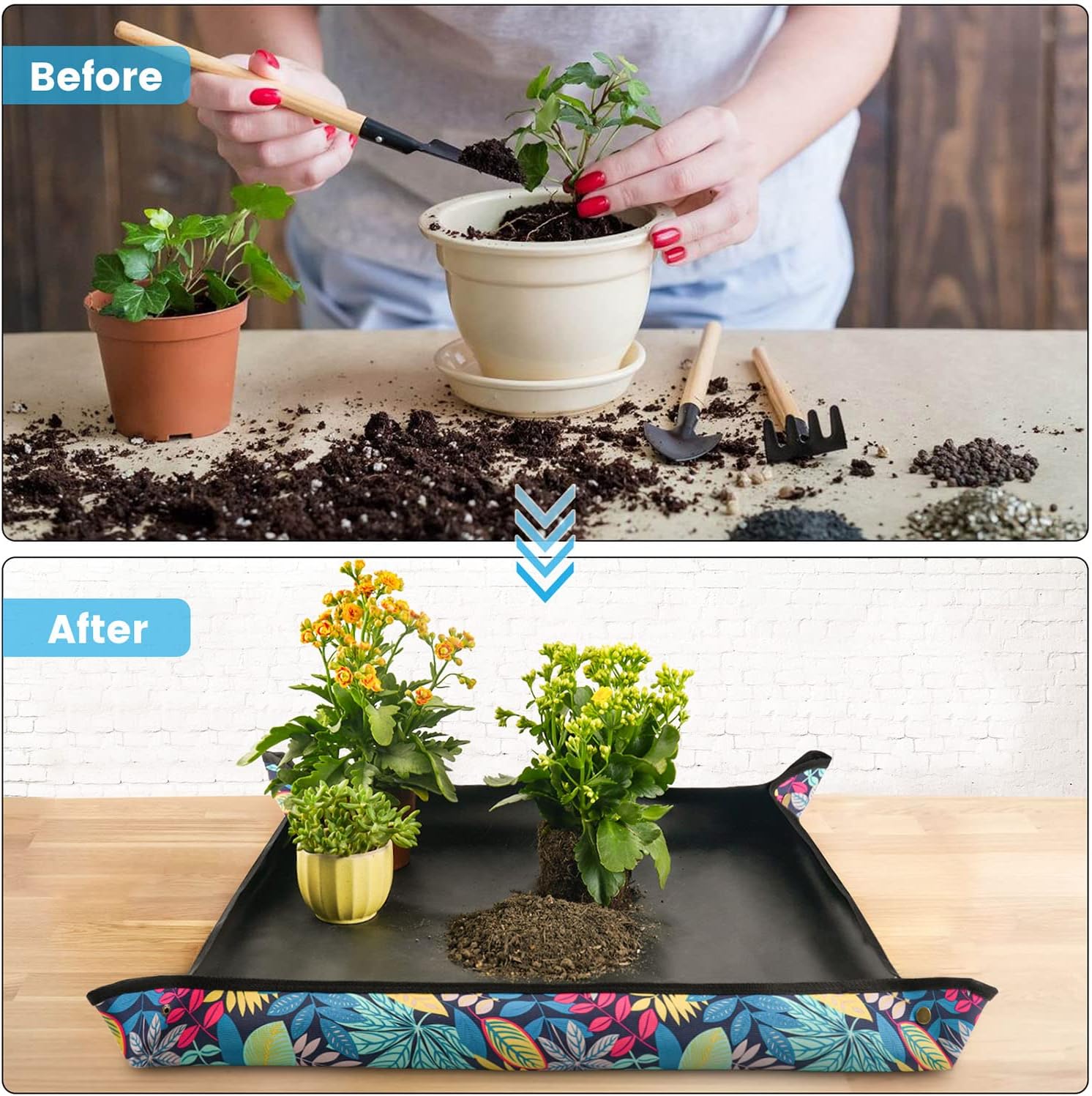 3PCS 29.5" x 29.5" Repotting mat for House Plant Care and Dirt Spill Control Portable Potting Tray