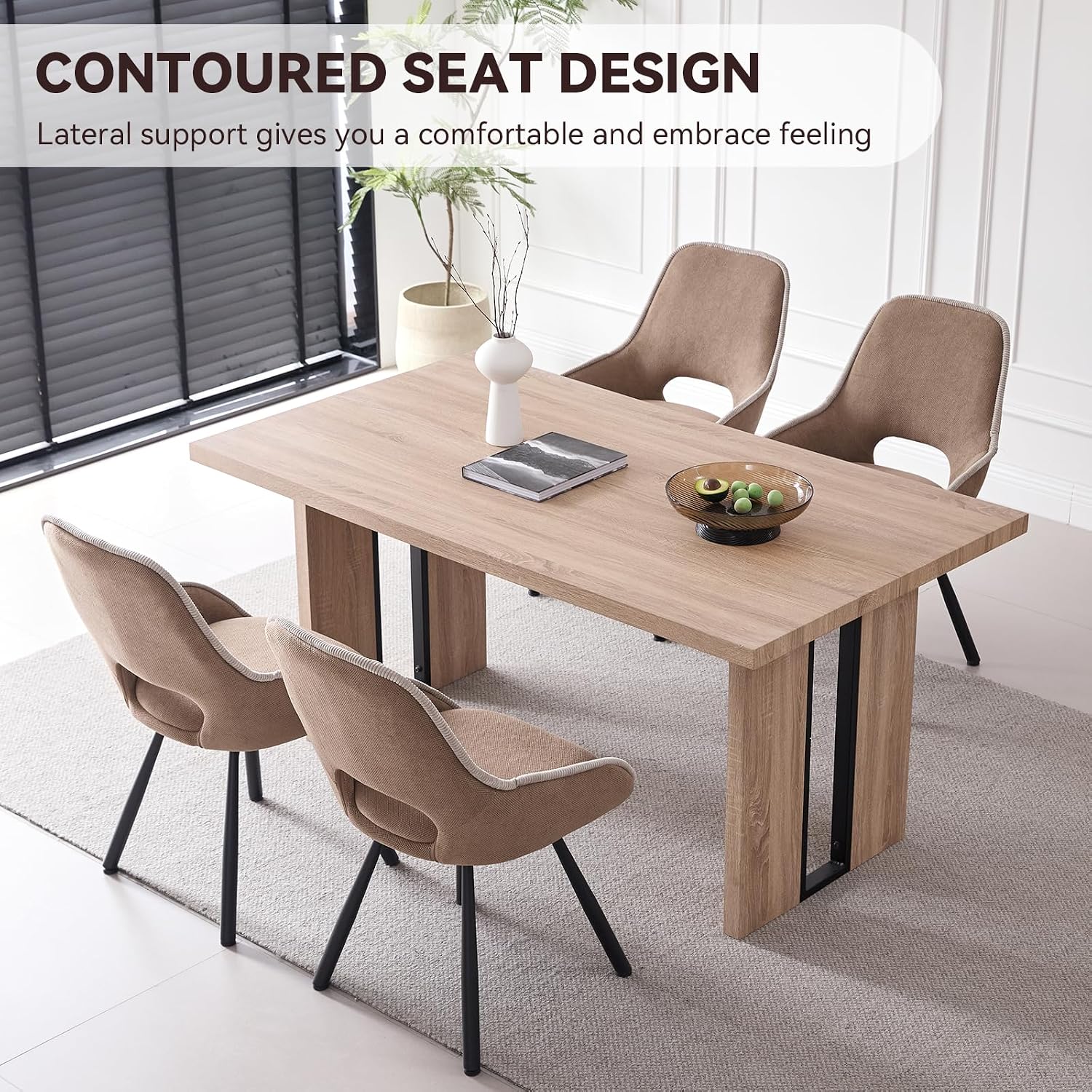 Dining Chair Set of 2, Upholstered 360° Swivel Chairs, Brown | Modern Dining Chairs With Thickened Cushion, Ergonomic Design & Adjustable Foot Pads, for Living Room, Bedroom and Restaurant