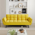 Convertible Folding Sofa Bed Futon,Modern Velvet Sleeper Bed Couches with 4 Adjustable Backrest Armrest,74"Comfy Recliner Sofa Loveseat with Chrome Legs for Living Room Apartment Small Home (Yellow)