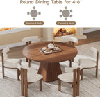 47 Inch Round Dining Table for 4-6, Circle Kitchen Table with Thickened Tabletop, Modern Dining Room Tables with Square Pedestal Base, Dinner Tables for Kitchen Small Space, Walnut (Table Only)