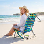 Portable Beach Chair for Adults, Outdoor Lightweight Camping Chair Lay Flat Folding Backpack Beach Reclining Chair with 5 Positions, Headrest, Zipper Pouch, Cup Holder, NEW Striped