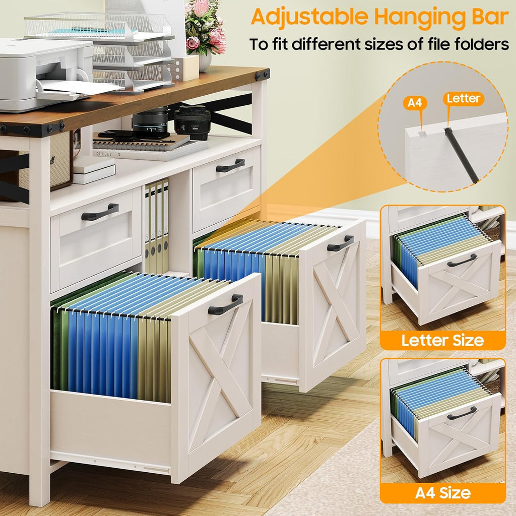 Halitaa Filing Organization Storage Cabinets 4 Drawer with Adjustable Shelf, Lateral Filing Cabinet with Open Storage Shelf for Home Office, Farmhouse File Cabinets for Hanging Files Letter/A4.White
