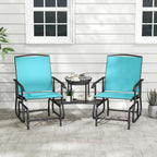 Tangkula 2-Seater Outdoor Glider Bench with 2-Tier Center Table (Turquoise) | Breathable Mesh Fabric Seat & Back, Footrest, Storage Shelf, Heavy-duty Metal Frame for Garden, Porch, Backyard