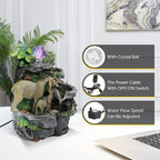Dyna-Living Elephant Fountain Indoor Water Fountain, Tabletop Waterfall Fountain with Colorful LED Light and Rolling Ball Zen Water Feature Quiet Pump for Home Office Desk Decoration Gift