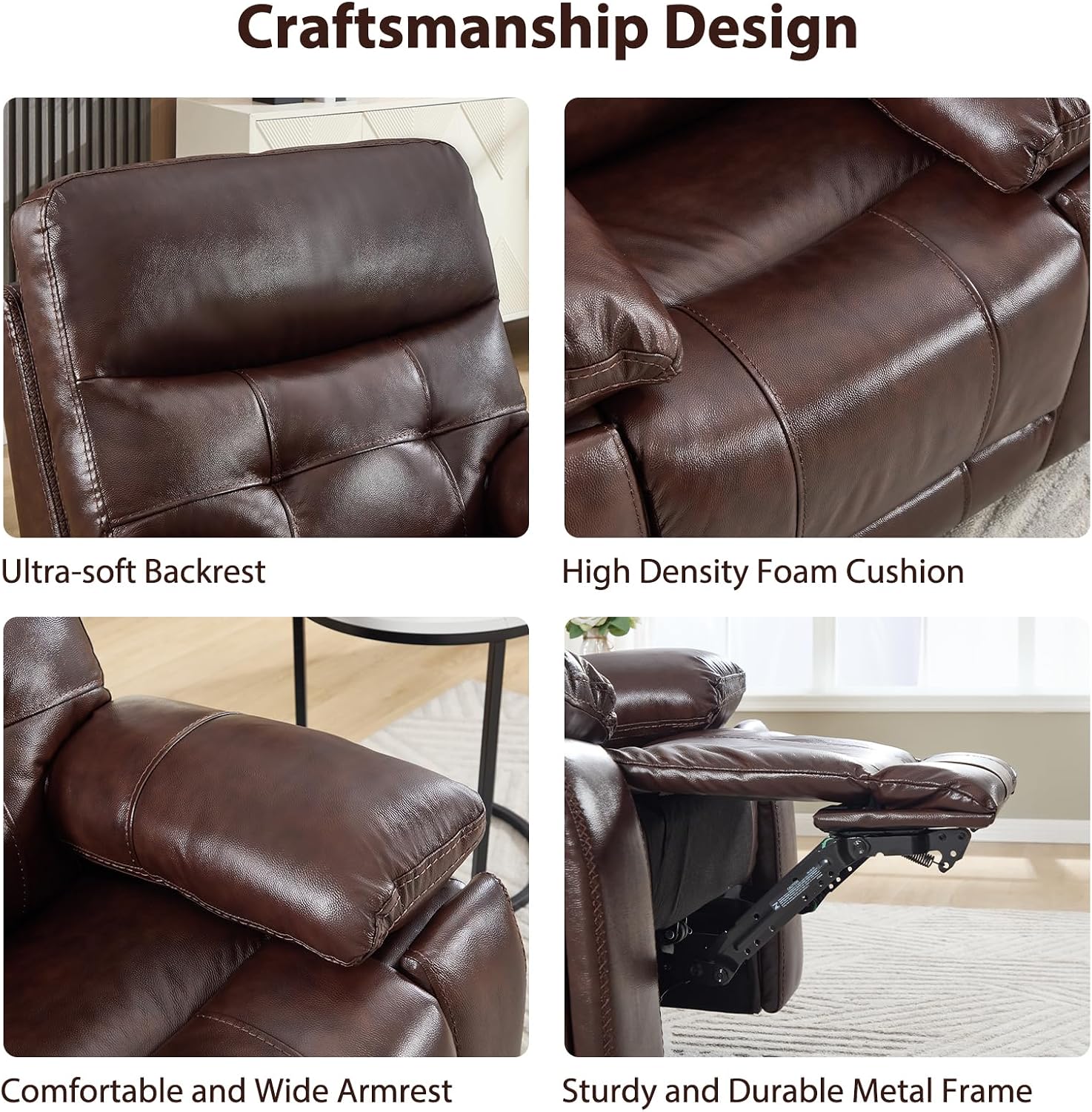 CANMOV Genuine Leather Power Reclining Sofa Set,Living Room Furniture Sofa Set,Power Recliner Chair,Loveseat and Sofa with Storage Console, USB Ports, Cup Holders for Living Room,Dark Brown