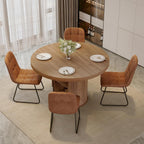 5-Piece Dining Set for Small Spaces 43.3" Round Table & 4 PU Leather Chairs, Modern Farmhouse with Storage Shelf, Apartment Kitchen Easy Assembly (Walnut Color Round Table + 4 U-Shaped Brown Chairs)