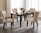 EALSON Modern Dining Chairs Set of 8 Mid Century Leather Dining Room Chairs with Wood Legs Tufted Upholstered Kitchen Side Chairs with Nail Head Trim for Dining Room/Living Room, Beige with Ring