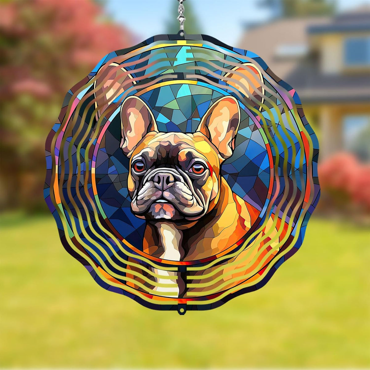 French Bulldog Wind Spinner Pet Dog Memorial Gifts 3D Aluminum Metal Kinetic Hanging Wind Sculpture Spinners for Yard and Garden Indoor Outdoor Window Garden Decoration 8 Inch (French Bulldog 3)