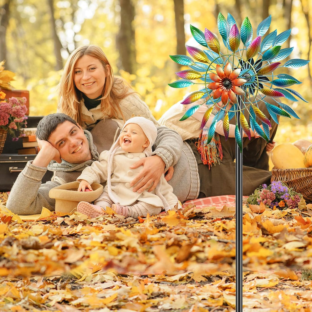 64in Wind Spinners Outdoor, Garden Wind Spinner Windmill with 5 Prong Base Stand, Metal Pinwheels for Yard Lawn Yard Art Outdoor Decor(A-Colorful)