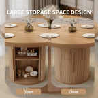 5-Piece Dining Set for Small Spaces 43.3" Round Table & 4 PU Leather Chairs, Modern Farmhouse with Storage Shelf, Apartment Kitchen Easy Assembly (Walnut Color Round Table + 4 U-Shaped Brown Chairs)