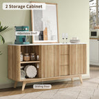 Yanosaku 62" W Fluted Buffet Cabinet with Sliding Doors, Modern Sideboard Storage Cabinet with Power Outlet & 3 Drawers, Mid-Century Coffee Bar Table for Living Room, Dinning Room, Natural