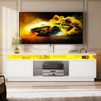 YITAHOME Modern TV Stand with Mount, Media Console with LED Light, White | Entertainment Center with 2 Storage Doors & Built-in Power Outlets for 75/70/65 Inch TVs for Living Room