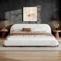 DNYN Boucle Platform Bed Frame with Thick Headboard and Steel Legs