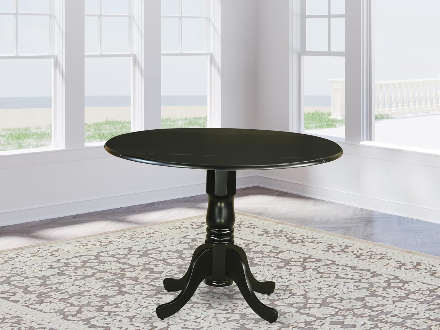 East West Furniture DLT-BLK-TP Dublin Modern Kitchen Table - a Round Dining Table Top with Dropleaf & Pedestal Base, 42x42 Inch, Black