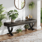 Tribesigns Entryway Shoe Bench, 55-Inch Wooden Shoe Bench with Metal X-Shaped Legs, Industrial Long End of Bed Stool with Seating for Living Room, Bedroom, Hallway, Porch (Oak & Black)