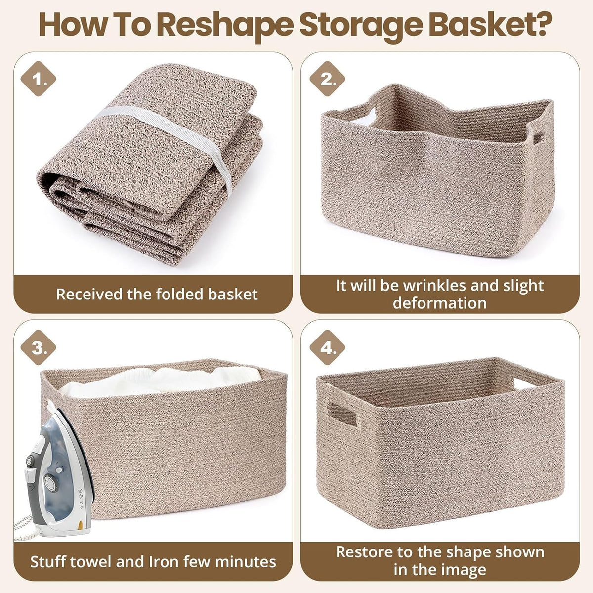 Optish 75L Large Woven Blanket Basket, Storage Basket with Handles, Brown | Sturdy Cotton Rope Basket Organizer Blanket, a lot of Toys, Comforter, Pillow, Bedroom, Living Room, Bathroom, Easy to Carry