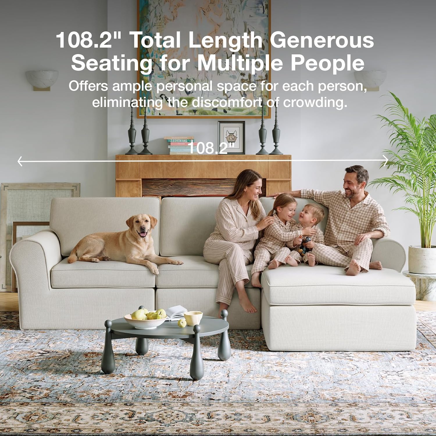 Novilla 108" Modular Sectional Sofa, Modular Sectional Couches for Living Room Bedroom, Chenille Removable Cover Cloud Couch with Smarts Coil® Support L-Shaped Couch(Beige, 3 Seater + 1 Ottoman)