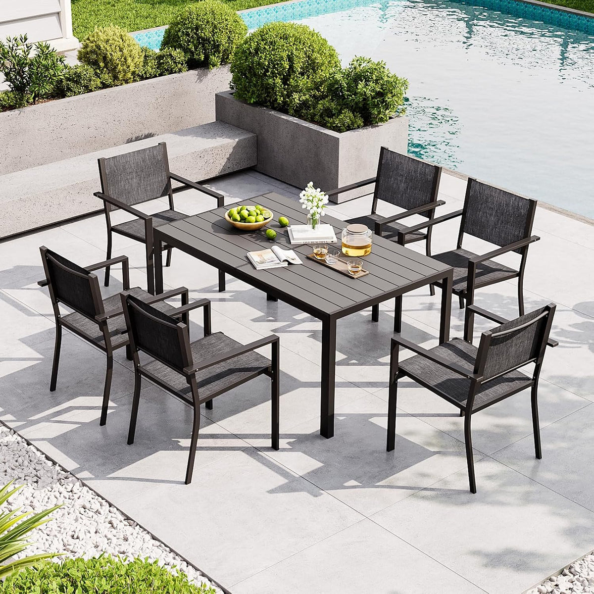 7-Piece Patio Table and Chairs Set for 6, All Weather Patio Dining Sets