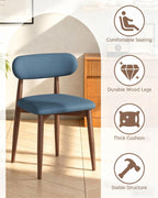 Wooden Dining Chairs Set of 4, Mid Century Modern Upholstered Kitchen Chairs with Solid Wood Legs, 350lb Heavy Duty Padded Side Chairs for Dining Room & Vanity, Blue